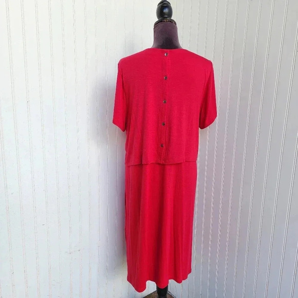 J. Jill Raspberry Pink Layered Knit Dress Stretch Short Sleeve Buttons Rayon L - Picture 8 of 15